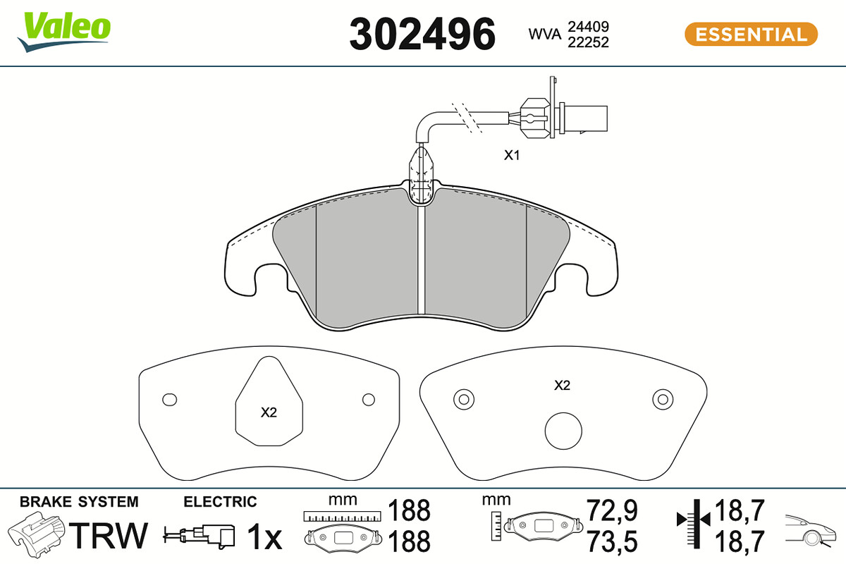 Jogo de 4 pastilhas de travão VALEO 302496